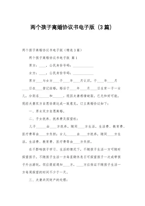 两个孩子离婚协议书电子版(3篇)