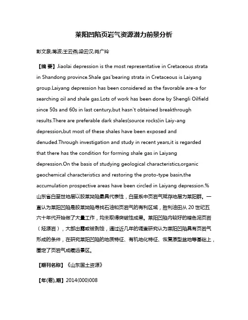 莱阳凹陷页岩气资源潜力前景分析