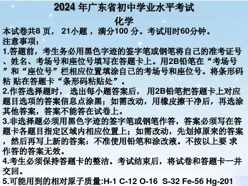 2024年广东省初中学业水平考试(化学)