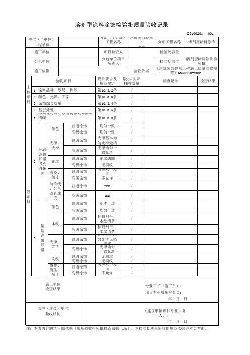 溶剂型涂料涂饰检验批质量验收记录