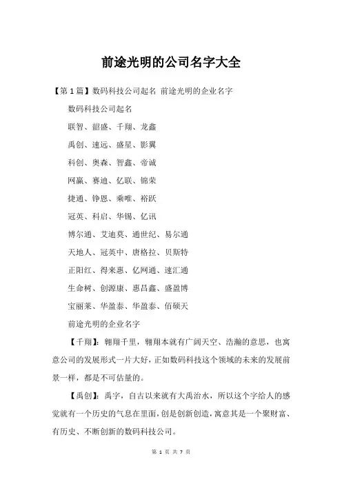 前途光明的公司名字大全
