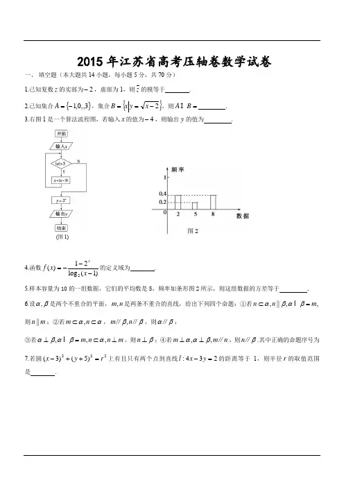 2015年江苏省高考压轴卷数学试卷