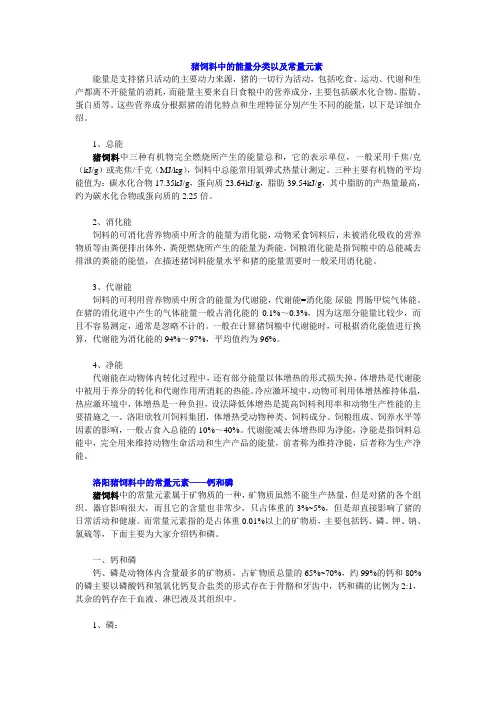 猪饲料中的能量分类以及常量元素