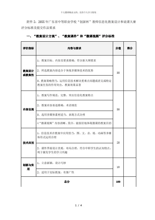 创新杯教师信息化教学设计和说课大赛评分标准及提交