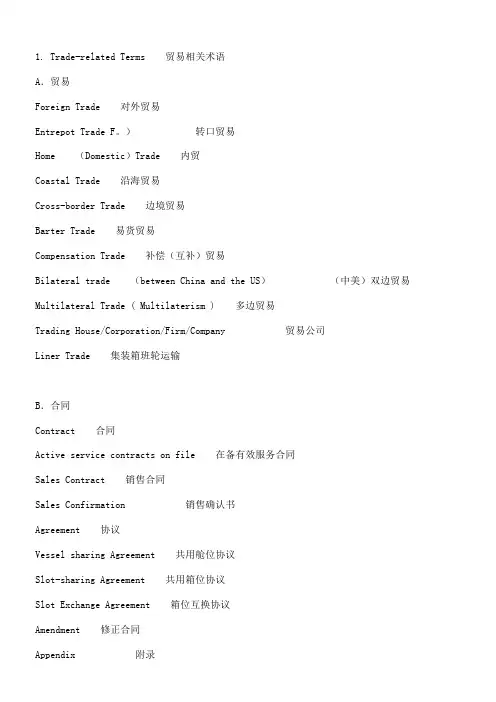 全套外贸术语,贸易术语,中英文对照