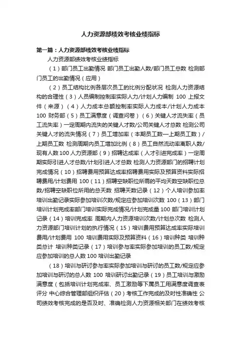 人力资源部绩效考核业绩指标