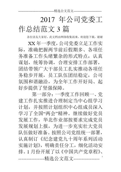 2017年公司党委工作总结范文3篇