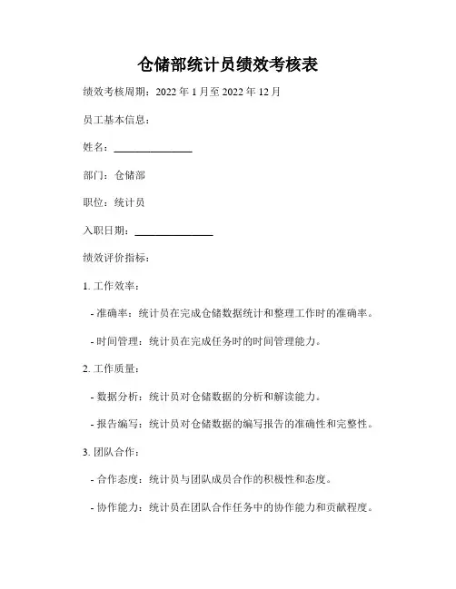 仓储部统计员绩效考核表