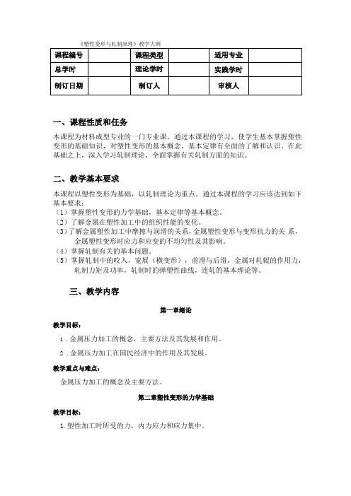 塑性变形与轧制理论教学大纲