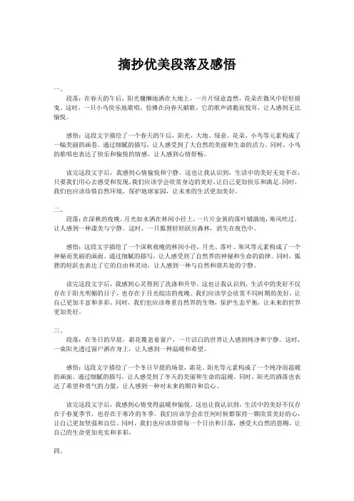 摘抄优美段落及感悟
