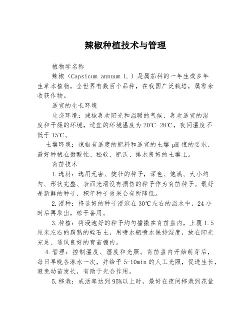 辣椒种植技术与管理