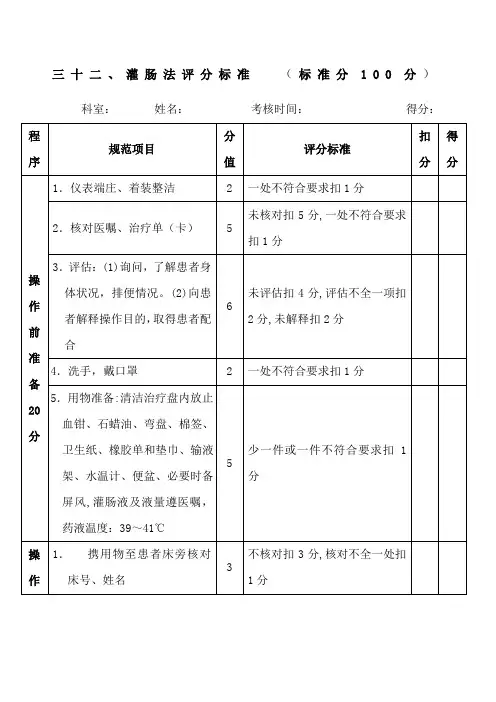 灌肠操作评分标准