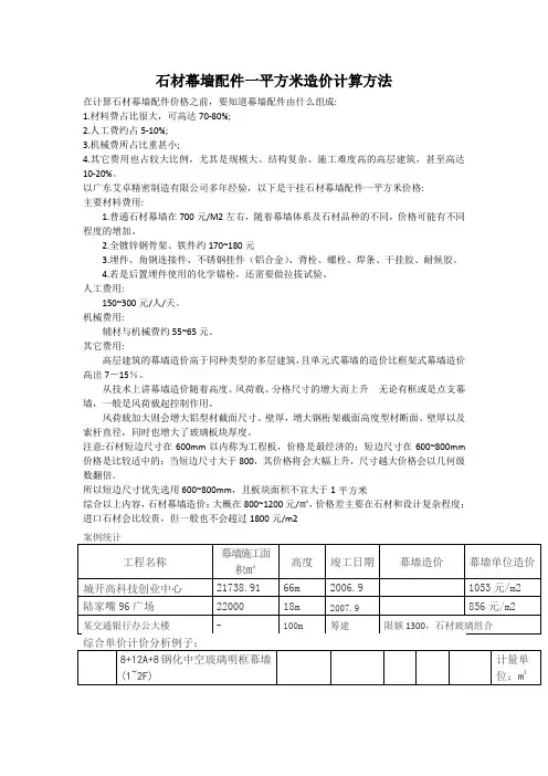 石材幕墙配件一平方米造价计算方法