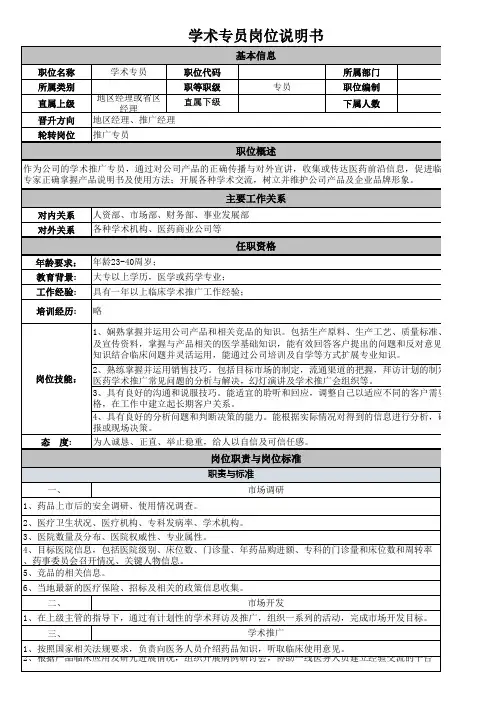 学术专员岗位说明书