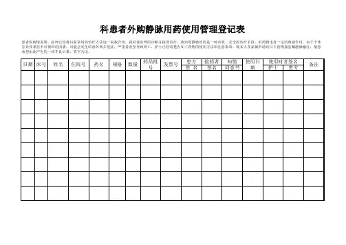 外购静脉用药使用管理登记表