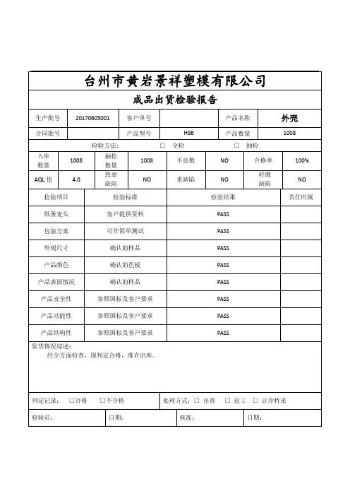成品出货检验报告