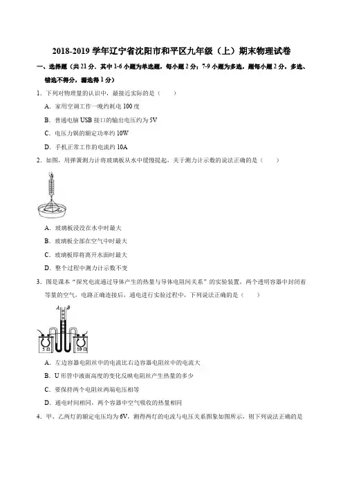 2018-2019学年辽宁省沈阳市和平区九年级(上)期末物理试卷(解析版)