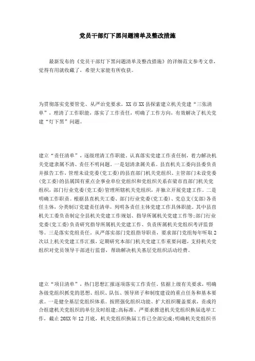 党员干部灯下黑问题清单及整改措施