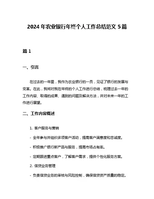 2024年农业银行年终个人工作总结范文5篇