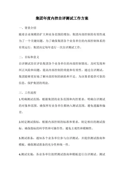 集团年度内控自评测试工作方案