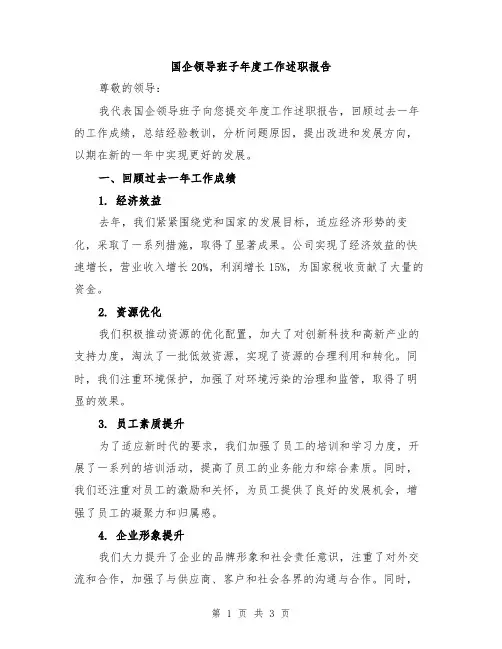 国企领导班子年度工作述职报告