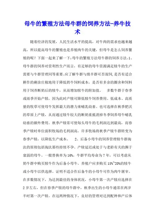 母牛的繁殖方法 母牛群的饲养方法 - 养牛技术