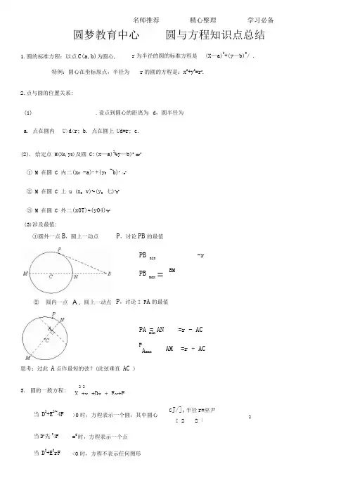 圆与方程知识点总结