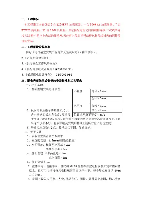配电房电气设备安装标准和工艺要求