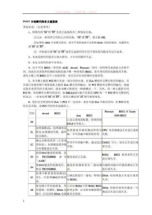 post卡故障代码含义速查表
