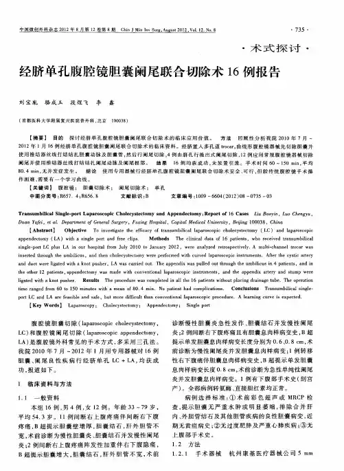 经脐单孔腹腔镜胆囊阑尾联合切除术16例报告