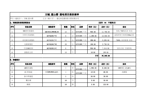 监控系统工程成本清单明细表1