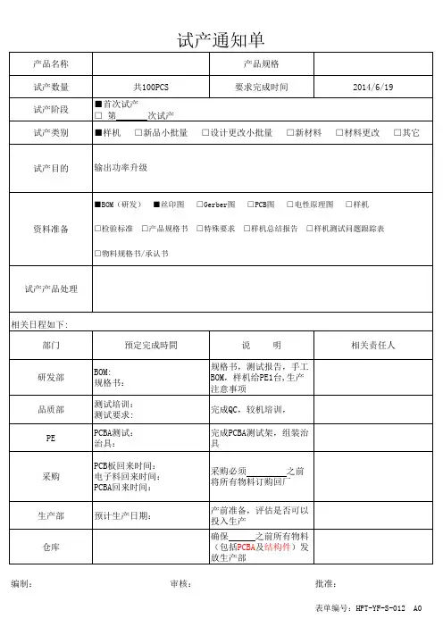 试产通知单精选全文完整版
