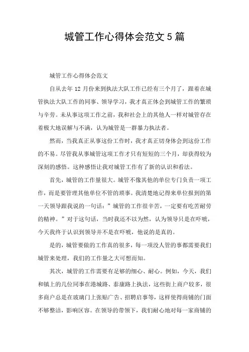 城管工作心得体会范文5篇