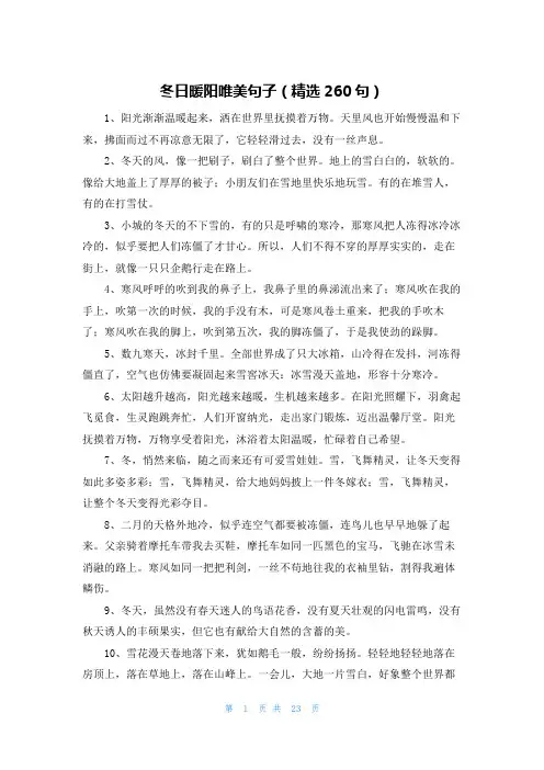 冬日暖阳唯美句子(精选260句)