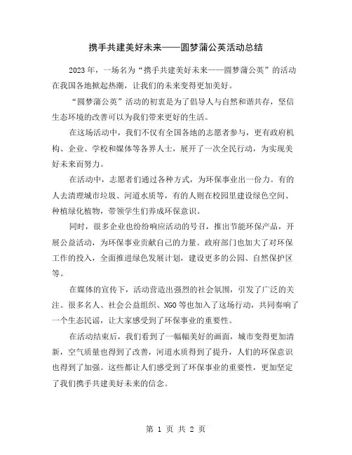 携手共建美好未来——圆梦蒲公英活动总结