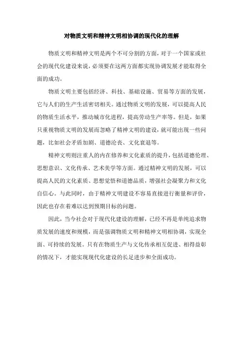 对物质文明和精神文明相协调的现代化的理解