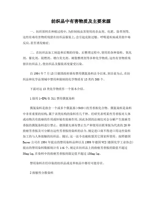 纺织品中有害物质及主要来源