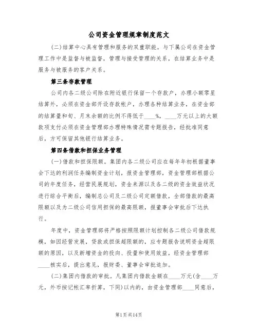 公司资金管理规章制度范文(5篇)