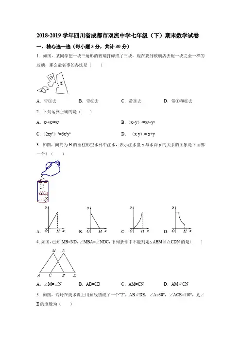 北师大版2018-2019学年四川省成都市双流中学七年级(下)期末数学试卷含解析
