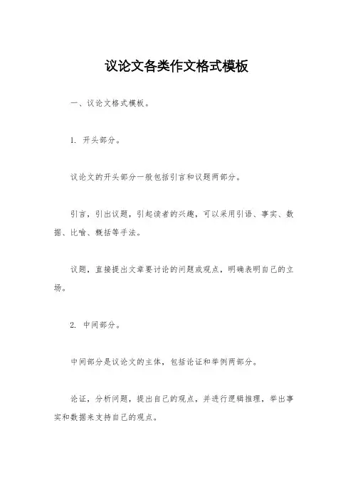议论文各类作文格式模板
