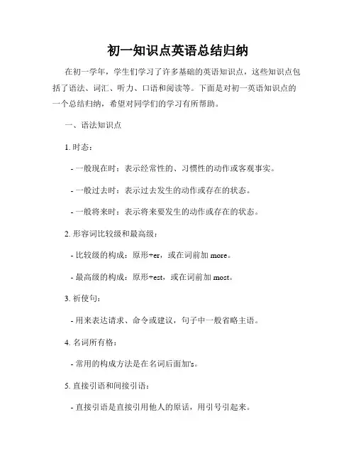 初一知识点英语总结归纳