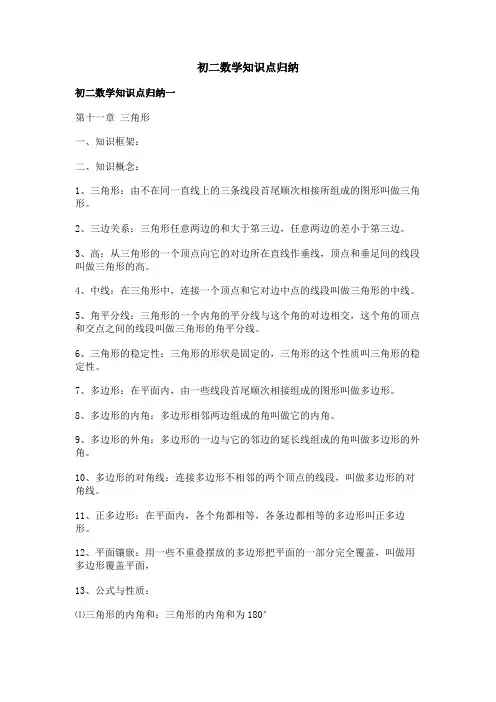 初二数学知识点归纳