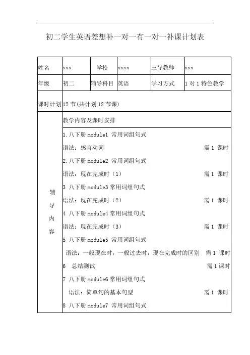 初二学生英语差想补一对一有一对一补课计划表