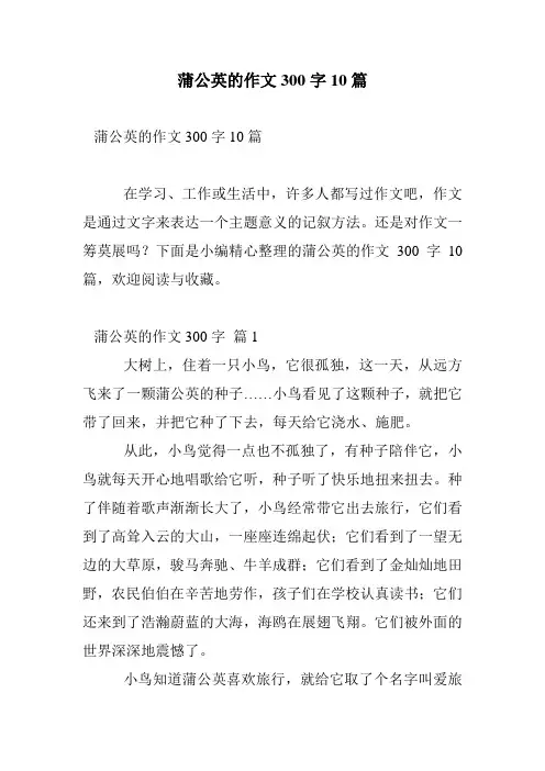 蒲公英的作文300字10篇