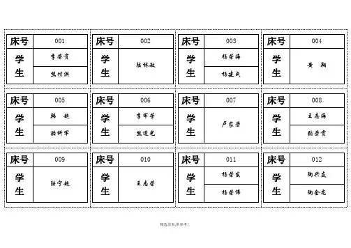 学生宿舍床位编号表格