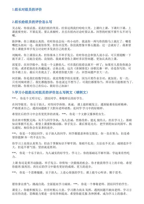 班组长评价组员的评语