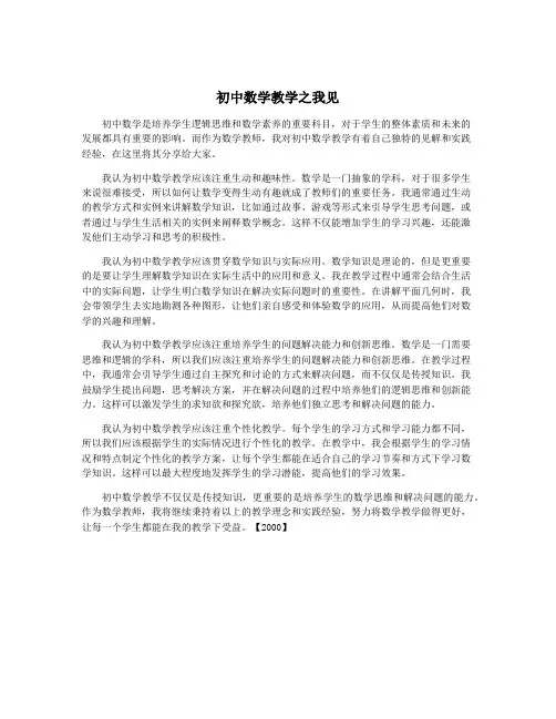 初中数学教学之我见