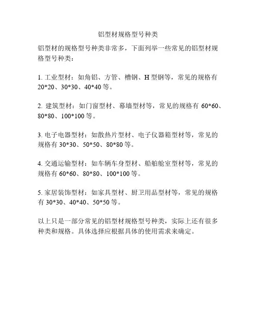 铝型材规格型号种类