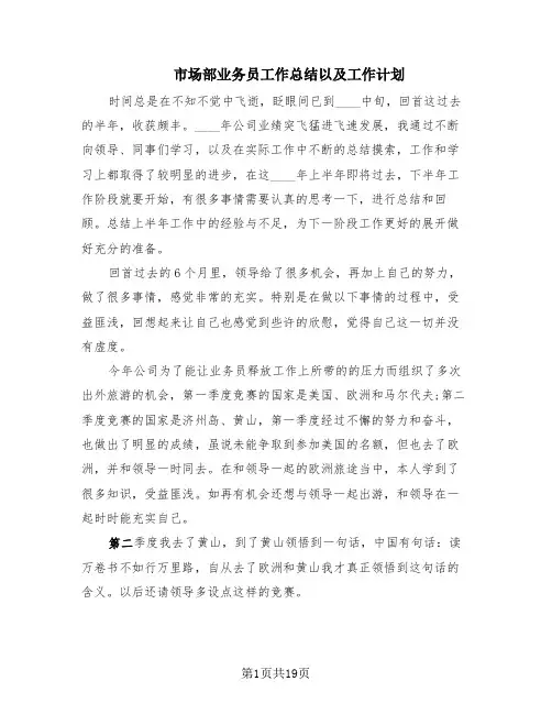 市场部业务员工作总结以及工作计划(8篇)