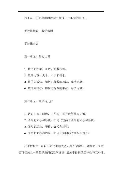 数学手抄报一二单元的简单版